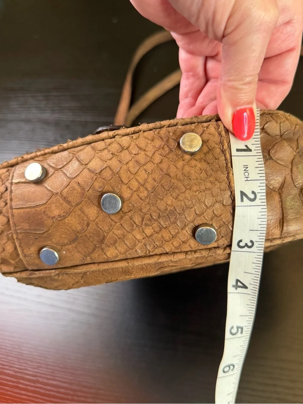 Python-Texture Tan Crossbody Bag with Turn-Lock Closure - Picture 12 of 16